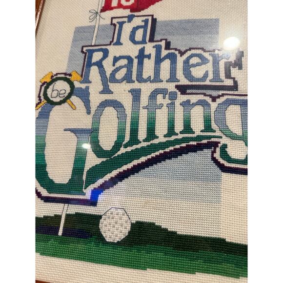I'd Rather e Golfing Framed Cross Stitch Piece - Picture 4 of 4